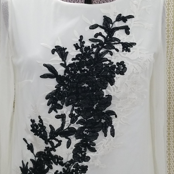 White House Black Market Tops - WHBM Black and White Lace Floral Top
